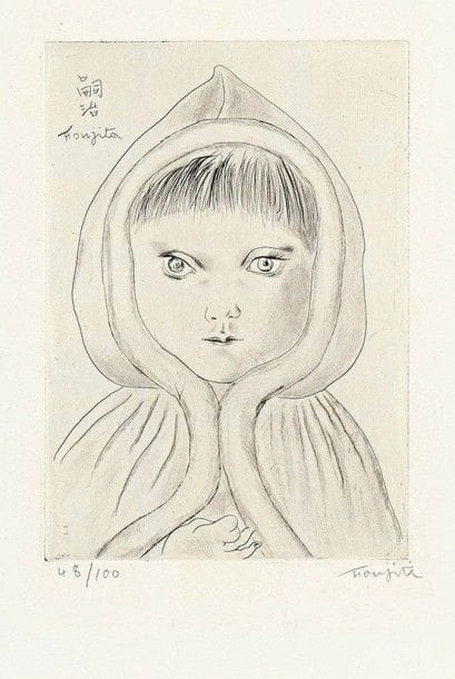 Léonard-Tsuguharu FOUJITA (1886-1968)

 Fillette au capuchon, ou Enfant à la capeline. 1927. Eau-forte et roulette. 110 x 160. Buisson 27-63. Très belle épreuve sur vélin crème fort, numérotée et signée au crayon. Toutes marges. Tirage à 100 épreuves pour L'Art d'aujourd'hui. A. Morancé éditeur.