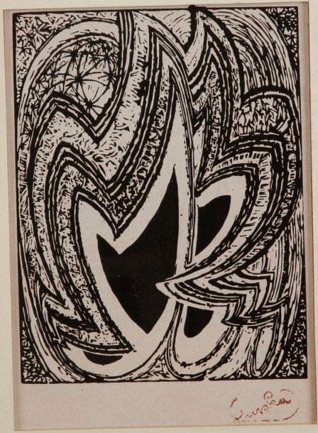 Franti?ek Kupka (tchèque, 1871-1957)

 Pl. pour Quatre Histoires de Blanc et Noir. 1926. Bois gravé. 155 x 203. Bonne épreuve d'un tirage postérieur sur vélin crème, timbrée, collée sur carton. Toutes marges. Cadre.