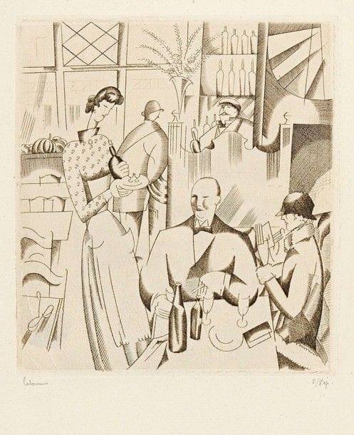Jean-Emile LABOUREUR (1877-1943)

 Le Dîner chez le bistrot. 1923. Burin. 140 x 160. Laboureur 255. Très belle épreuve sur vergé ancien, du 1er état (sur 2), avant les carreaux sur le sol et le monogramme, signée et numérotée au crayon. Amincissure du papier au verso (inhérente à sa fabrication). Toutes marges. Tirage définitif à 60 épreuves. Joint : L'Écaillère. 1927-1928. Burin. 160 x200. Laboureur 357. Très belle épreuve sur vergé ancien azuré, du 3e état (sur 4), avant réduction du cuivre, signée et numérotée au crayon. Toutes marges. Tirage à 68 épreuves. Ens. 2 p.