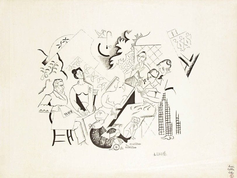 André LHOTE (1885-1962)

 En famille. (Pl. pour un album). Vers 1930. Lithographie. [650 x 495]. Belle épreuve sur vélin mince, signée au crayon. Traces de plis et rousseurs claires. Petite étiquette dans l'angle inférieur droit. Toutes marges.