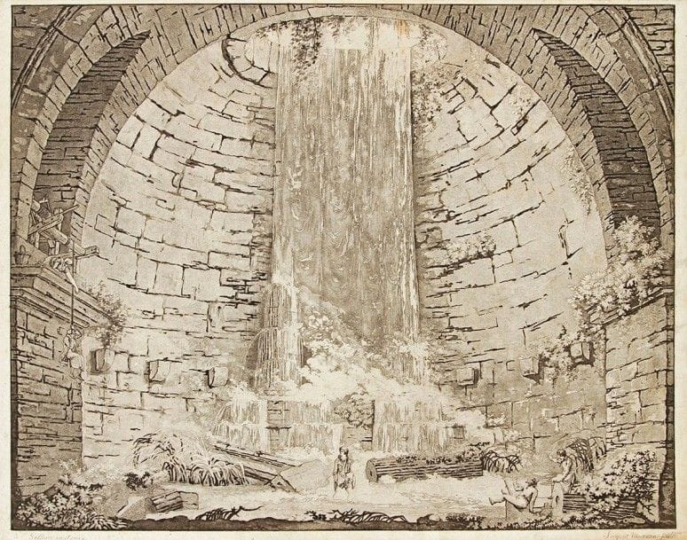 Sergent-Marceau (Antoine-Louis-François Sergent, dit) (1751-1847)

 Architecture imaginaire avec cascade. Eau-forte et aquatinte d'après G. Galliari. 450 x 348. Bonne épreuve rognée à l'intérieur du coup de planche mais complète des noms des artistes. Quelques rousseurs. Pli vertical médian normal. Ex-coll. F. A. Maglin (Lugt 1777) avec la date « 1897 ».