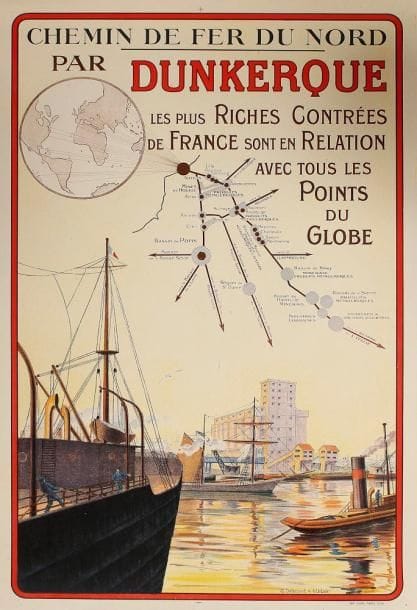 G. DELECOURT & A. URBAIN (XXe siècle)

Chemin de fer du Nord par Dunkerque
Affiche entoilée.
Signée en bas à droite.
Imp. Chaix, Paris.
103 x 70 cm