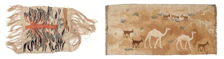 Atelier Ramsès WISSA-WASSEF & Ali SELIM Lissier Créateur

Chameaux
Tapisserie. Exemplaire unique n°419. Monogrammée en bas à droite. Au dos: bolducs de la Galerie La Demeure et de l'atelier en égyptien au dos. 59 x 123 cm
À noter: On joint une tapisserie 50 x 50 cm provenant du même atelier