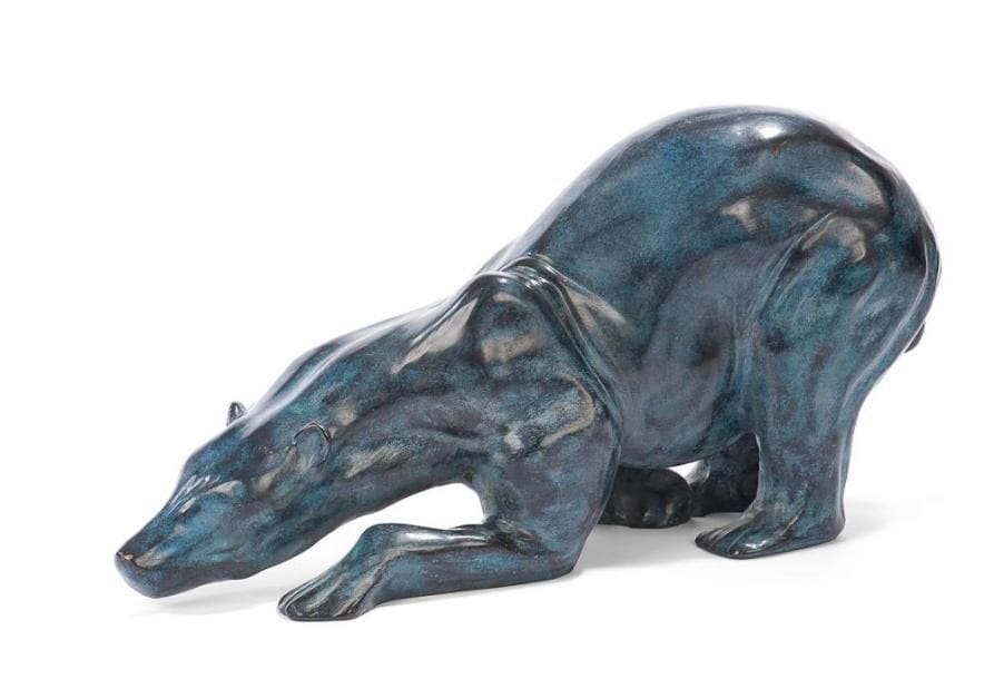 José-Maria DAVID (Né en 1944)

Ours polaire
Bronze patiné bleu mentholé nuancé de noir
Signé DAVID, porte le cachet de la Fonderie Chapon Paris le justificatif de tirage EA 7/8 sur la terrasse
35 x 70 x 22 cm