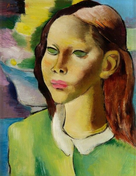 Georges Calistratovitch ARTEMOFF (1892, village Ouriupinskaya - 1965, Revel)

Portait de jeune fille
Huile sur panneau, signée en haut à gauche.
Accompagnée d'un certificat-photo de Marie Artemoff-Testa, sa fille, en date du 26 novembre 2007.
34,5 x 27 cm Quoique destiné à une carrière militaire, Georges Artemoff s'inscrit d'abord à Rostov sur le Don aux cours de peinture dirigées par Bogatyriov, et, de 1909 à 1913, étudie à l'Ecole de peinture de sculpture et d'architecture de Moscou dans l'atelier de Konstantin Korovine. En 1913, il bénéficie d'une bourse d'étude pour se rendre à Paris. Accueilli par Ossip Zadkine il y fréquente les plus grands noms parmi les artistes: Picasso, Soutine, Gris, Modigliani. Engagé lors de la Grande Guerre et blessé grièvement, Artemoff retourne en Russie entre 1917 et 1922 puis devant l'échec de la contre-Révolution retourne en France. À Paris, il expose au Salon des Artistes Décorateurs, à l'exposition l'Art Russe à La Renaissance et à l'exposition Coloniale internationale. Forcé de se cacher durant la Seconde Guerre Mondiale, Artemoff s'installe dans le Tarn, où il demeure jusque sa mort, abandonnant la sculpture et se consacrant à la peinture expressionniste. 
Témoignant d'une notoriété grandissante, ses réalisations sont présentées dans de nombreux musées. Le Musée Gy a organisé en 2010 une importante rétrospective