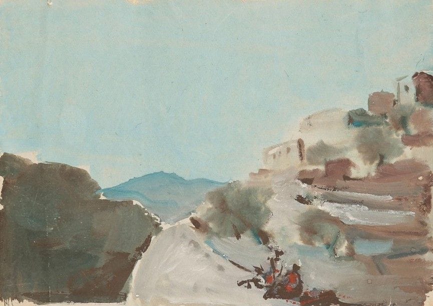 Léon ZACK (1892, Rastiapino, province de Nijni-Novgorod - 1980, Vanves)

Village dans un paysage de montagne
Gouache.
Montage sur carton avec un envoi À ma chère tante en souvenir et la signature Léon Zack.
16 x 22,7 cm Lev Vassilievitch Zak: poète théoricien et idéologue de l'égofuturisme, peintre, dessinateur, décorateur de théâtre, sculpteur. Fils de pharmacien, Zack avait décidé dès l'âge de six ans de devenir peintre. En 1907 un de ses tableaux fut exposé au salon des peintres de Moscou. Il quitte la Russie en 1917 pour Paris et Florence, où il vit jusqu'en 1921. En 1922, il arrive à Berlin, pour faire des décors de théâtre pour Boris Romanov et le Ballet Romantique Russe. L'année suivante il s'installe à Paris. Entre 1930 et 1937 il se rapproche des peintres néo-humanistes tels que Christian Berard et Pavel Tchelitchev. Les années 1940-45, obligent Zack de vivre sous un pseudonyme à Villefranche-sur-Mer.
De retour à Paris, Zack continue d'exposer ses toiles et commence à se tourner vers l'abstraction