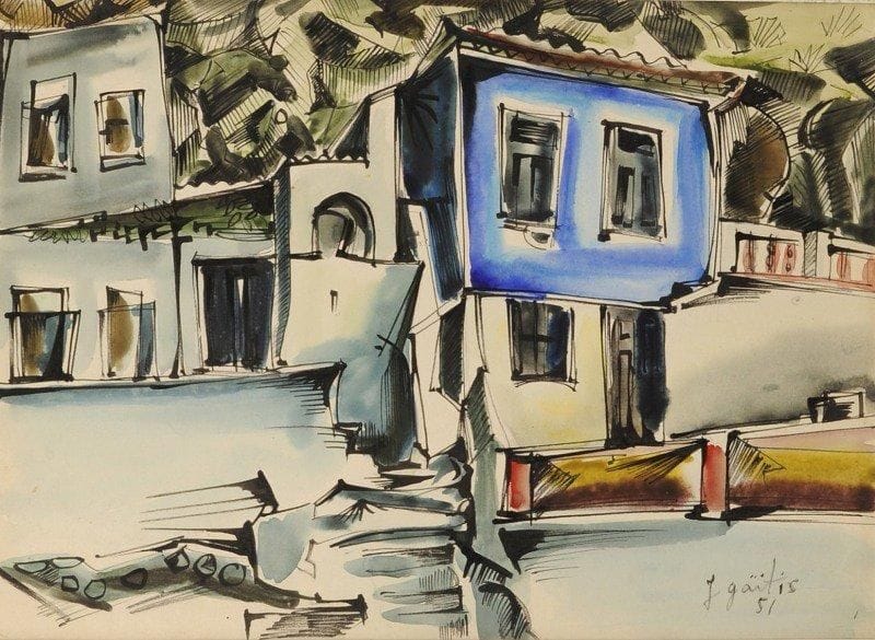 Yannis GAITIS (né en 1923)

Village en bord de mer, 1951
Dessin à l'encre et aquarelle.
Signé et daté en bas à droite.
24x34 cm