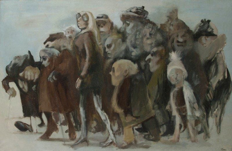 Marie-Lise BABU (née en 1931)

La Foule
Huile sur toile.
Signée en bas à droite.
75x120 cm
