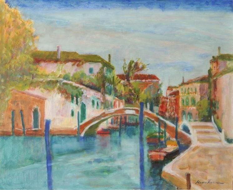 Masaaki KUWAHARA (né en 1927)

Le Pont du village, 1992
Huile sur toile.
Signée en bas à droite.
Signée, datée, et titrée en japonais au dos.
50x61 cm