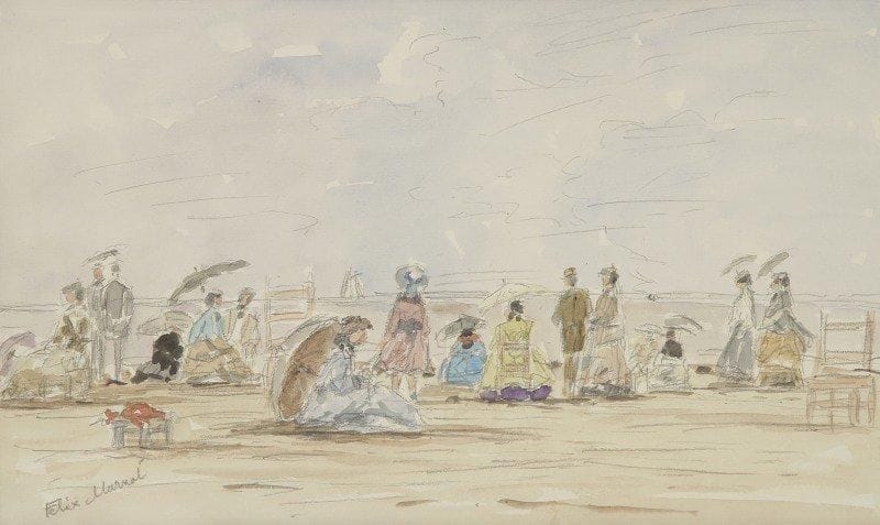 Félix Murnot (né en 1924)

A la plage
Aquarelle sur trait de crayon.
Signée en bas à droite.
20.5x35.5 cm