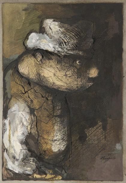 Denis POUPPEVILLE (né en 1947)

Personnage au chapeau, 2005
Dessin à l'encre et aquarelle.
Signé et daté en bas à droite.
31.3x21.2 cm