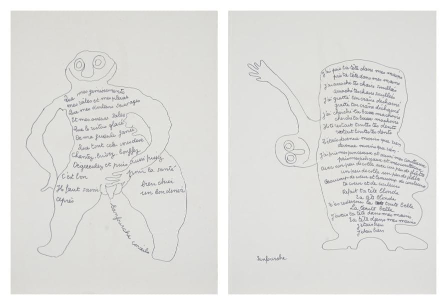 Jean-Joseph SANFOURCHE (1929-2010)

Personnages poèmes
2 dessins à l'encre.
Signés.
44x32 cm chaque
