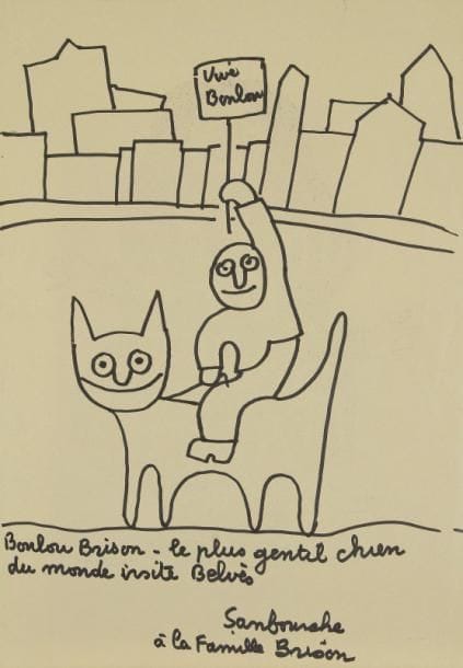 Jean-Joseph SANFOURCHE (1929-2010)

Vivi bonbon
Dessin à l'encre.
Signé et annoté.
Au dos d'un affiche «Un art et ses racines» par Sanfourche.
(Petites déchirures sur les bords).
45.5x31.5 cm