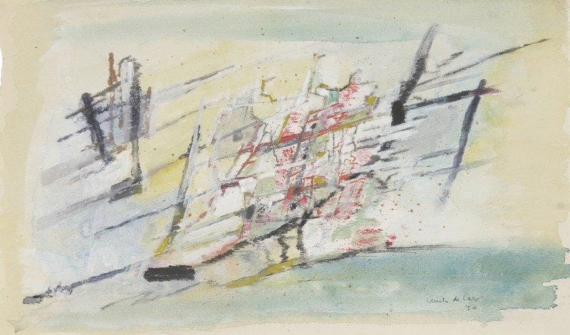 Anita de CARO (1909-1998)

De ma fenêtre, 1954
Gouache.
Signée et datée en bas à droite.
Titrée au dos.
21.5x36.5 cm