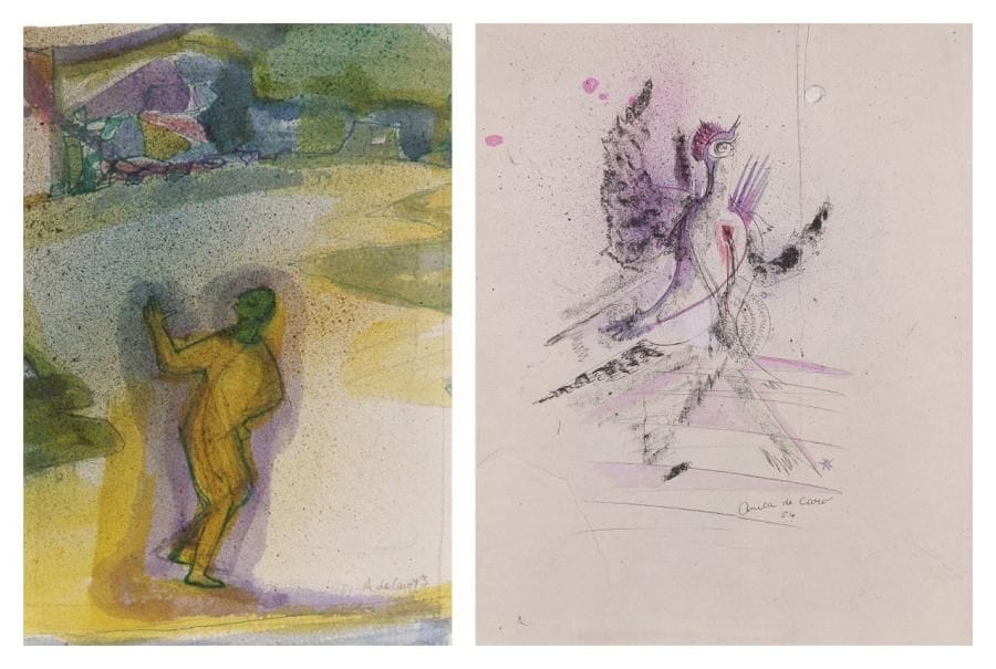 Anita de CARO (1909-1998)

Personnage - Oiseau, 1943-1954
2 dessins à l'encre aquarelle.
Signés et datés.
24x15 cm et 31x24 cm
