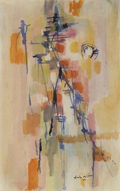 Anita de CARO (1909-1998)

De ma fenêtre le pont, 1956
Aquarelle.
Signée et datée en bas à droite.
Titrée au dos.
29x18 cm