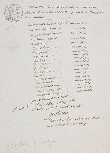 Médecine. EMPIRE. 6 L.S. ou P.S. (dont 3 autographes), 1806-1813; la plupart à en-tête, 2 vignettes à l'aigle.{BR} Claude-Martin Gardien (mémoire de visites, 1806), Charles-Dominique George (reçu de sa commission de pharmacien sous-aide à la Grande Armée, 1813), Gonel Chirurgien en chef de l'Armée d'Italie (2, Milan et Rome 1808), etc.{BR}