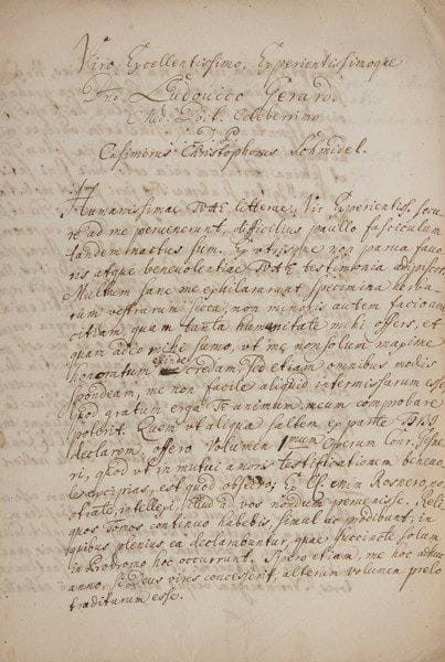 Casimir Christoph Schmidel (1718-1792)
Médecin, botaniste, et minéralogiste allemand Professeur d'anatomie et de botanique à Erlangen, conseiller du margrave d'Anspach. 10 L.A.S., Erlangen et Anspach 1755-1788, au botaniste et médecin Louis Gérard, docteur en médecine; 30 pages in-fol. ou in-4, 3 adresses; 3 lettres en latin.{BR} Belle correspondance scientifique [2 lettres sont citées dans l'Étude biographique sur Louis Gérard d'Octave Teissier, p. 77-78].{BR} Schmidel évoque son édition des ?uvres de Conrad Gesner, ses confrères et amis (Allioni, Baruth, Braun, Hedwig, Hoffmann, Niville, Pallas, Rosner, Wagner, etc.), l'envoi d'échantillons de graines et plantes sèches, des publications récentes et leurs projets respectifs, notamment les travaux de Gérard sur la botanique de Pline. Schmidel repousse l'offre de Gérard, de lui «sacrifier» toutes ses découvertes (19 janvier 1786), demande à voir quelques-unes des plantes décrites dans sa Flora gallo-provincialis (à laquelle il apporte quelques précisions, renvoyant à Murray et à Linné), et fait des offres de service, avec une proposition pour l'édition de ses Observations sur Pline... Il fournit une liste des plantes consignées dans la Flora, exprimant le v?u de recevoir quelques-uns de ces végétaux» (20 septembre 1787), et confie des notes sur les plantes communiquées... On joint 4 minutes autographes de réponse (3 en latin).{BR}