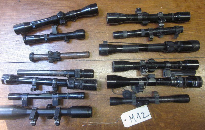 Lot de 13 lunettes de tir de chasse, Churchill 6.42, PSI, AHKKO 4.32, KASSNAR, RHINO