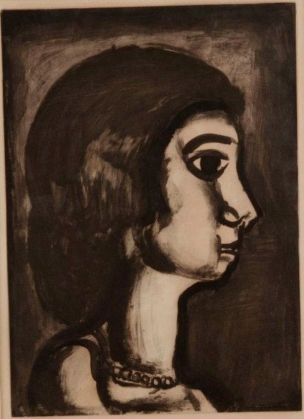Georges ROUAULT (1871-1958)

La Fille de joie. (Pl. pour le Miserere). 1922. Eau-forte et pointe sèche sur fond d'héliogravure. 360 x 505. Rouault et Chapon 67 d. Belle épreuve sur vergé, légèrement oxydée. Marges. Cadre.