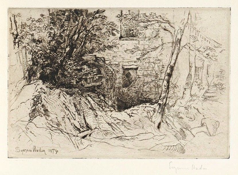 Sir Francis Seymour Haden (1818-1910)

The Mill-Wheel. 1874. Eau-forte et pointe sèche sur zinc. 265 x 180. Schneiderman 144. Très belle épreuve sur vélin fort, du 1er état (sur 3), avant de nouveaux travaux, signée au crayon. Toutes marges. Ex-coll. H. H. Benedict (Lugt 1298).
