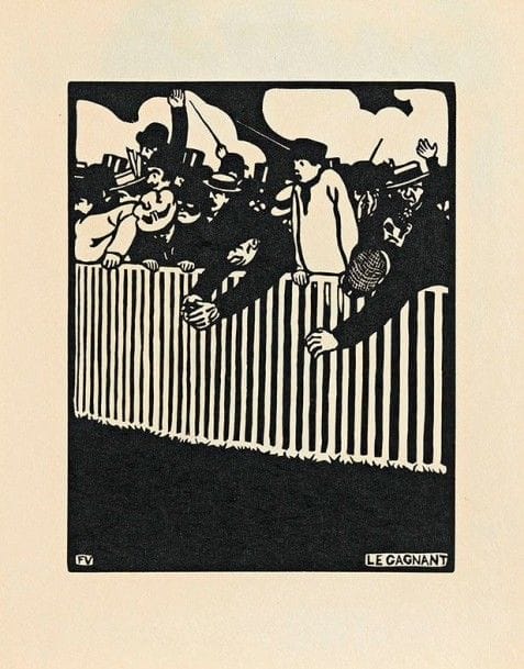 Félix VALLOTTON (1865-1925)

Le Gagnant. 1898. Bois gravé. 178 x 224. Vallotton et Goerg 201; Johnson 146. Très belle et fraîche épreuve sur japon, non signée comme à l'ordinaire. Toutes marges non ébarbées. A. Vollard éditeur.