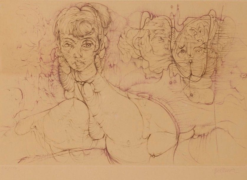Hans BELLMER (1902-1975)

Jeune femme à la frange (Unica Zurn). 1971. Pointe sèche et burin par Cécile Reims. 375 x 246. Flahutez 105. Belle épreuve sur vélin, fortement oxydée, signée au crayon par Bellmer. Petites éraflures en surface. Toutes marges. Tirage à 150 épreuves. Cadre.