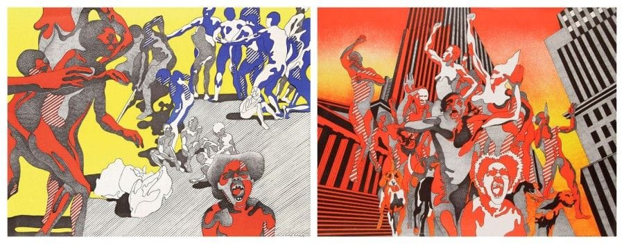 Henri CUECO (né en 1929)

Les Hommes rouges II et II. (2 pl. d'une suite de 10). Vers 1970. Lithographie. Chaque [645 x500]. Impression en couleurs. Belles épreuves tirées pleines marges sur vélin blanc mince. Ens. 2 p.