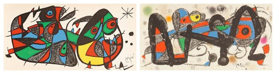 Joan MIRO (1893-1983)

Joan Miró escultor. 1974. Suite de 7 lithographies. [393 x200]. Maeght 934 à 940. Impression en couleurs. Parfaites épreuves du tirage à nombre, en feuilles, avec la signature lithographiée, sur vélin blanc fort. Art Conseil éditeur, Paris.
