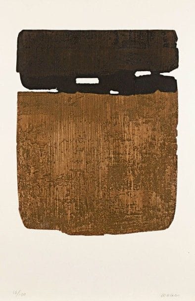 Pierre SOULAGES (né en 1919)

Eau-forte n° XXVI. 1974. Eau-forte sur cuivre découpé. 400 x 505. Impression en couleurs. Très belle épreuve sur vélin blanc, soigneusement lavée, numérotée et signée au crayon. Toutes marges. Tirage à 100 épreuves. La Hune éd.