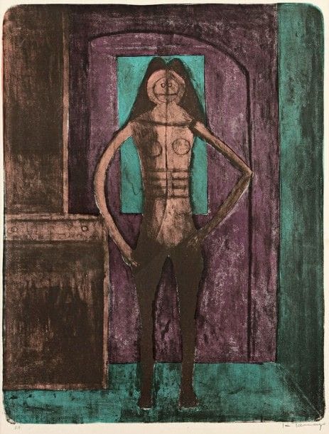 Rufino Tamayo (mexicain, 1899-1991)

Femme au collant noir. Pl. de l'album Mujeres. 1969. Lithographie. 540 x 700. Pereda 111. Impression en couleurs. Très belle épreuve sur vélin, justifiée « E.A. » et revêtue d'une signature au crayon. Quelques rousseurs. Toutes marges. Tirage définitif à 150 épreuves. Éd. Touchstone Publishers, New York.