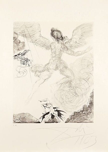 Salvador DALI (1904-1989)

Icare (Mythologies, pl. 6). 1963-1965. Héliogravure et pointe sèche. 395 x500. Michler et Löpsinger 121 a. Très belle et fraîche épreuve sur vélin blanc filigrané « Arches », annotée « E.A », signée et datée « 1963 » à la mine de plomb. Trois petites taches claires en tête hors du sujet. Légères salissures au verso. Toutes marges. Tirage définitif à 150 épreuves.
