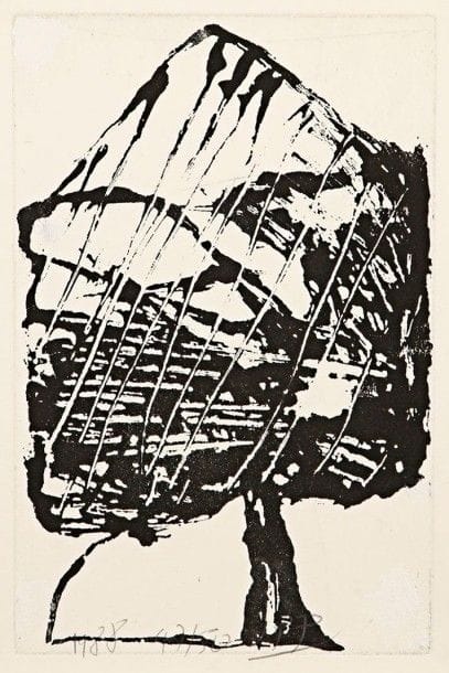Jean-Pierre PINCEMIN (1944-2005)

Un arbre. 1988. Aquatinte au sucre et rehauts de gouache blanche. 213 x 325. Chauvineau 92. Parfaite épreuve sur vélin, datée, numérotée et signée au crayon. Toutes marges. Tirage à 50 épreuves.