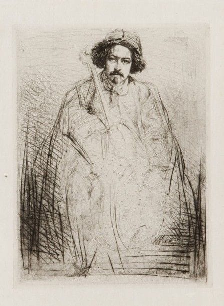 James Abbot Mc Neill WHISTLER (1834-1903)

J. Becquet, sculpteur, 1859
Eau-forte et pointe sèche.
(Minuscule tache dans la marge gauche. Courts plis cassés dans l'angle supérieur gauche).

25.3 x 19.2 cm