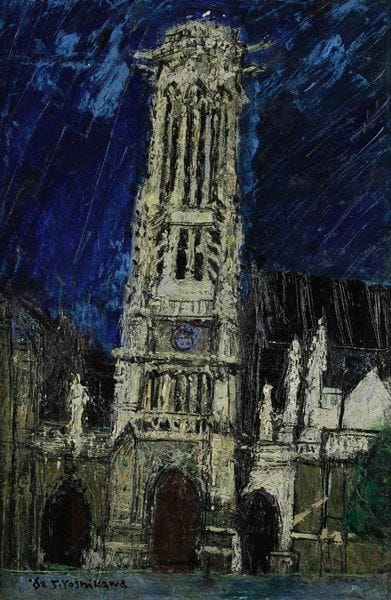Tsutamu YOSHIKAWA [japonais] (XXe siècle)

Paris, église de Saint-Germain-L'auxerrois, 1962
Huile sur toile.
Signée et datée en bas à gauche. 
Contresignée, datée et titrée au dos.
Petits manques.
91 x 59,5 cm