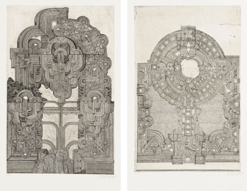 Johannes GACHNANG (1939-2005)

Die Neue Historische Architektur, 1966
Eaux-fortes.
Ouvrage complet dans son emboîtage comprenant 12 planches toutes signées et numérotées sur 50 et une page de titre.

50 x 70 cm