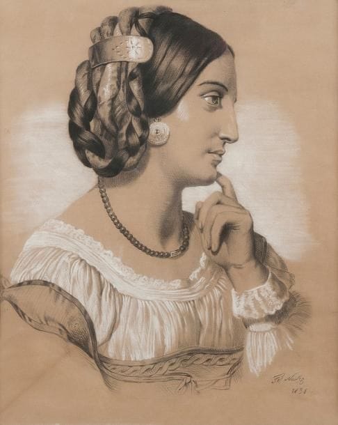 François Joseph NAVEZ

Femme de profil à l'antique, 1838
Dessin au crayon noir et pierre blanche.
Signé et daté en bas à droite.
57 x 46 cm