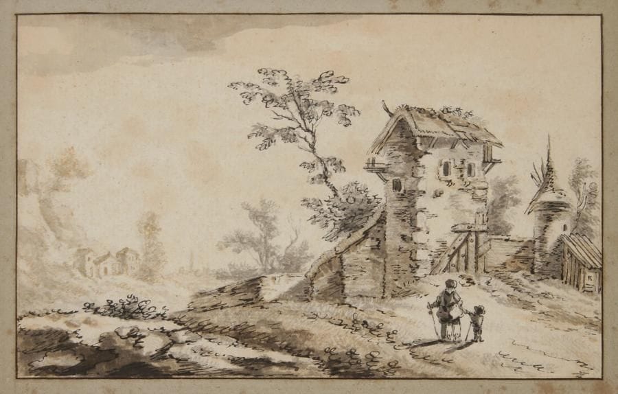 Franz Edmund WEIROTTER

Promeneurs près d'une ferme
Plume et encre noire, lavis gris et brun.
11,5 x 17,5 cm
Signé et daté en bas à gauche Weirotter 1759, sous la marie-louise (d'après une inscription au verso du montage)