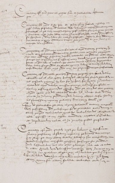 [FRANÇOIS Ier (1494-1547) Roi de France]. Manuscrit, 1515 (copie d'époque); 3 pages in-fol. (plus 2 ff. vierges), sous cartonnage moderne marron; en latin.
 Traité de François Ier avec Henry VIII d'Angleterre, le 3 avril 1515 (trois mois après l'avènement de François), renouvelant la paix conclue entre Louis XII et le Roi d'Angleterre. Cette copie reprend les six articles de la convention, commençant tous par «Conventum est»?Le premier stipule que la paix sera observée fermement, intégralement et inviolablement...
