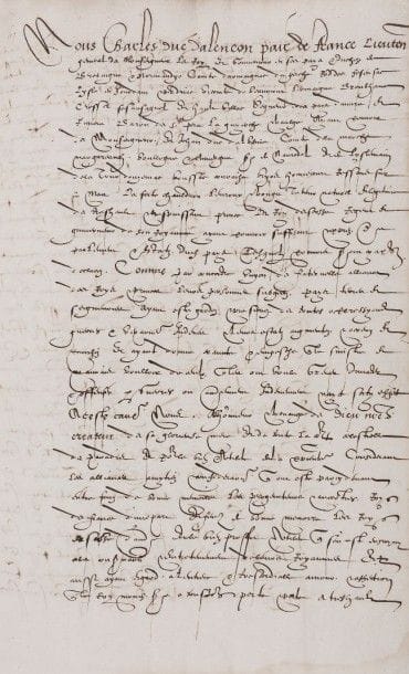 [FRANÇOIS Ier]. Manuscrit, 1515-1535 (copie d'époque); 50 pages in-fol., sous cartonnage moderne marron; en français et en latin.
 Traités avec l'Écosse et avec la Suisse.
 Traité de Rouen, 26 août 1517, conclu par Charles duc d'Alençon au nom de François Ier, et le duc d'Albany, Régent d'Écosse, au nom du jeune Jacques V; ce traité servira longtemps de base aux relations de la France avec l'Écosse. ? Renouvellement de l'alliance franco-écossaise, 23 décembre 1535 (latin), en vue de se concilier la bienveillance du Pape, après que Henry VIII eut rompu avec l'Église romaine. L'alliance est concrétisée par le mariage, le 1er janvier 1537, de Jacques V avec la plus jeune fille de François, Madeleine.
 Traité de Genève entre François Ier et 8 cantons suisses, le 7 décembre 1515 (latin). Suivant la bataille de Marignan (septembre), le roi cherche la paix en rappelant aux Suisses l'intérêt qu'ils ont à s'unir à lui pour assurer leur indépendance face à l'Empereur; ce traité est un prélude à la Paix perpétuelle signée à Fribourg le 29 novembre 1516 avec les 13 cantons. ? Alliance entre François Ier et 12 cantons suisses, mai 1521 (latin), en vue de fonder une Ligue avec tous les cantons. Les Suisses accordent le droit de lever des troupes chez eux et reconnaissent le Roi de France comme souverain légitime de Milan et de Gênes, s'engageant à l'aider à y maintenir sa domination. ? Traité de Coire entre François Ier et les deux Ligues des Grisons, 5 février 1523, en complément au précédent: il intègre les deux Ligues dans la Paix perpétuelle signée à Fribourg en 1516.
