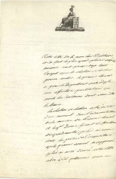 Hugues MARET, duc de Bassano (1763-1839)
Secrétaire d'État et confident de Napoléon. L.A.S., Saint-Cloud 7 floréal XII (27 avril 1804), au citoyen Édouard Walckiers, au Parc, à Bruxelles; 3 pages in-fol., vignette de Bonaparte 1er Consul de la République gravée par B. Roger, adresse avec marques postales (Consuls de la République et St Cloud Poste près le Gouvernement).
 À propos du château de Laeken à Bruxelles [propriété de l'empereur d'Autriche, le domaine fut aliéné par le traité de Lunéville, vendu à des spéculateurs puis racheté par le département de la Dyle]. Ce que Walckiers annonce vaut presque tout l'argent que le château de Laeken pourra coûter. «Le premier Consul a pour le Département de la Dyle une affection particulière [...] Le château de Laeken entre, à dater de ce moment dans l'administration de la maison du Premier Consul, et le gal Duroc, fesant les fonctions de grand-maître, je lui ai remis toutes les pieces de l'acquisition que le premier consul a approuvée»... Sortant du «torrent des affaires», il Maret remercie son ami de la voiture de Mme Maret, qui est «charmante [?] Le succès de la voiture est tel que tout le monde en veut»: le ministre de la Marine demande «une berline semblable en jaune à la mode et sans autre changement qu'une glace etamée sur le devant au lieu de la glace sans teint», et le citoyen Denon «desire une diligence dans le même genre que la berline»...
