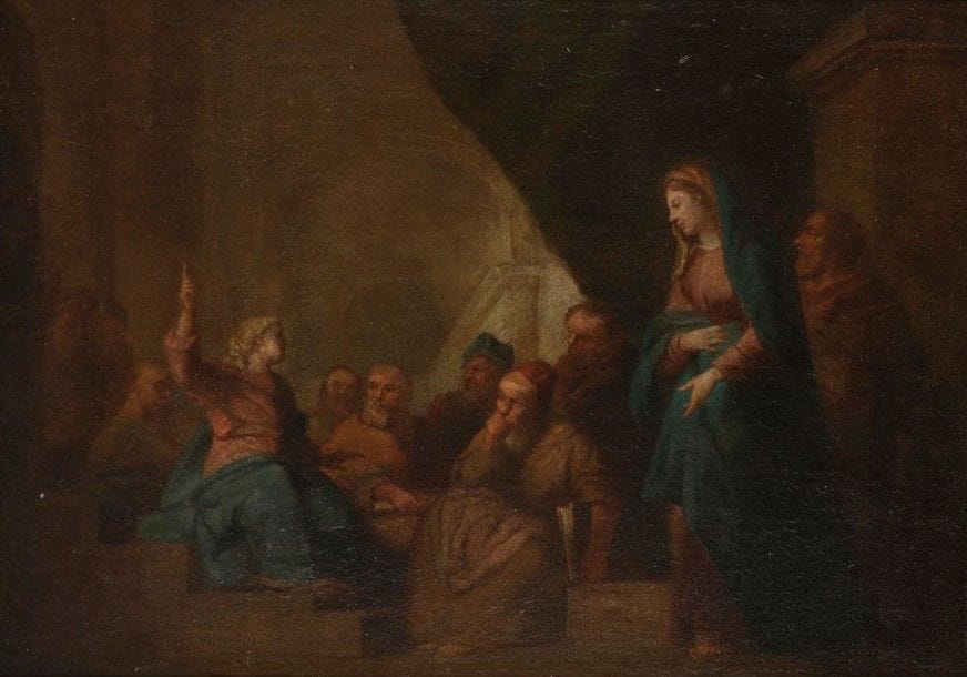 Attribué à Charles de LA FOSSE

Jésus parmi les docteurs
Huile sur toile.
34,5 x 49 cm