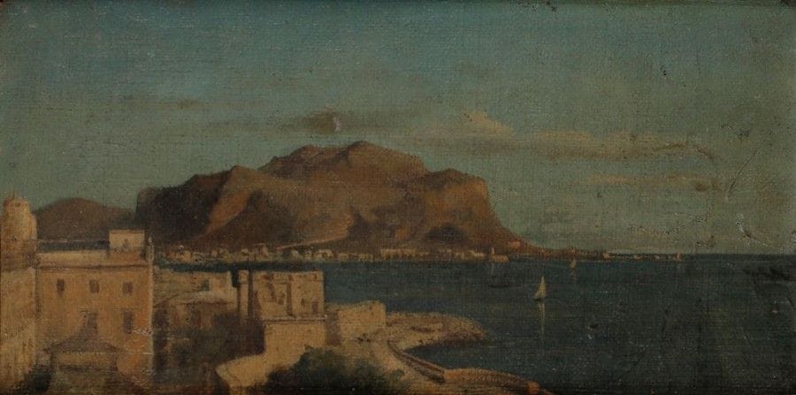 École NAPOLITAINE vers 1850
Vue du mont Pèlerin à Palerme
Toile.
17 x 33 cm