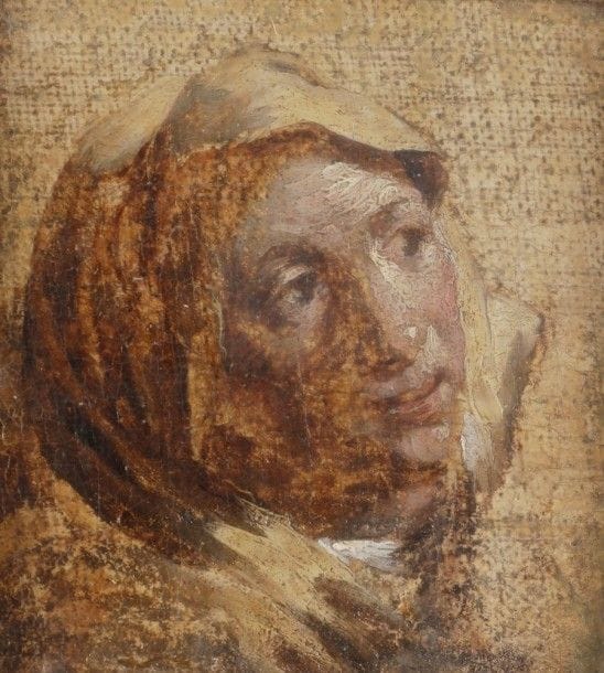 École Française du XIXe siècle
Femme au châle
Toile.
9,5 x 9 cm