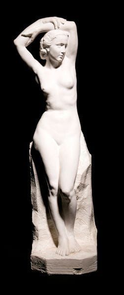 Jean-Marie CAMUS (1877-1955)
Femme nue debout Grande sculpture en plâtre partiellement peint blanc. Quelques accidents. Inscrit Jean-CAMUS Original sur la terrasse. H.: 62 cm