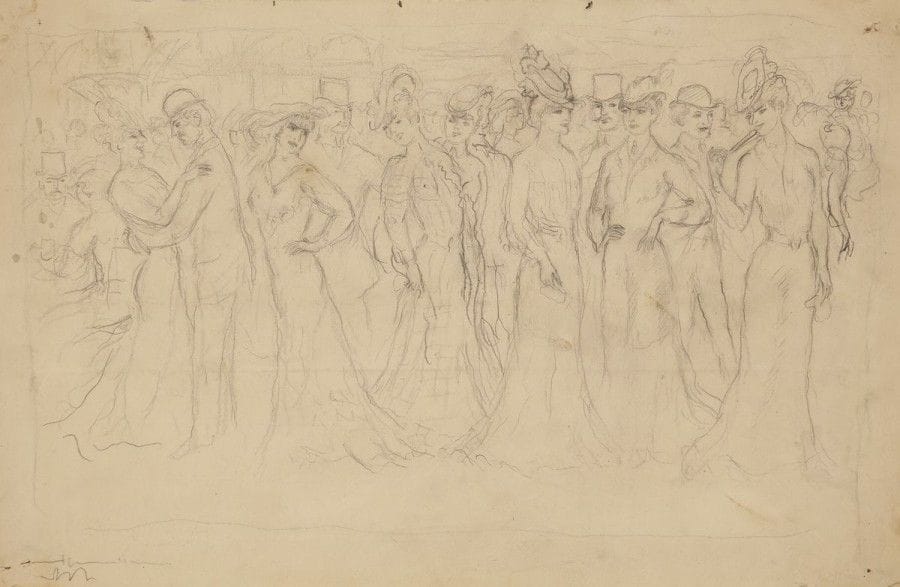 GEORGE BOTTINI (1874-1907)

Réunion mondaine (au café-concert)
Dessin à la mine de plomb sur vergé.
(Trous de punaises dans les angles; traces de plis et petites rousseurs).
25,5 x 39,5 cm