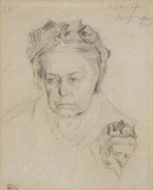 Hippolyte PETITJEAN (1854-1929)

Étude de femme, 1967
Dessin à la pierre noire.
Cachet de la vente de l'atelier en bas à gauche (Lugt 2022c).
Daté et annoté en haut à droite: «22 nov 67 temps affreux».
27,5 x 23 cm