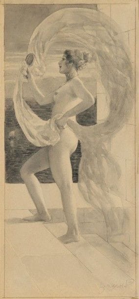 Ludwig MAROLD [tchèque] (1865-1898)

Femme au drapé
Dessin au lavis d'encre bleutée.
Signé en bas à droite.
23,5 x 10,5 cm