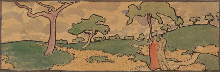 École française NABIE

Couple dans un paysage breton
Dessin à l'encre et à l'aquarelle.
(Petites déchirures).
7,5 x 24 cm