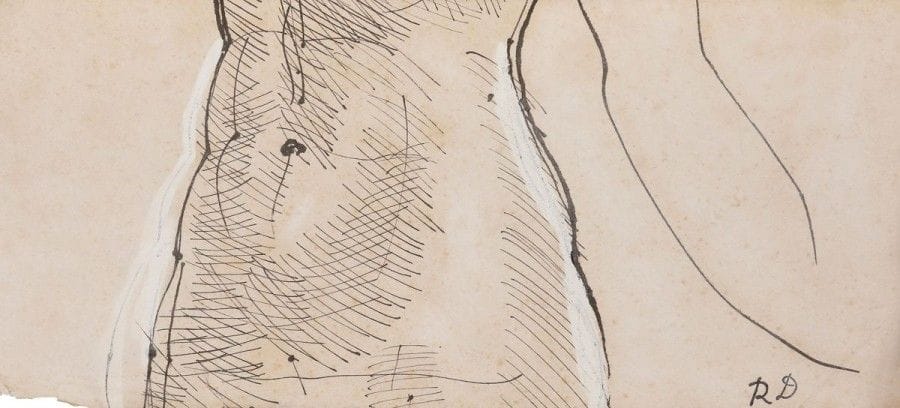 Raoul DUFY (1877-1953)

Étude pour Les Trois grâces
Dessin à l'encre et gouache.
Cachet du monogramme en bas à droite.
(Rousseurs).
13 x 28 cm